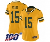 Women's Green Bay Packers #15 Bart Starr Limited Gold Inverted Legend 100th Season Football Jersey