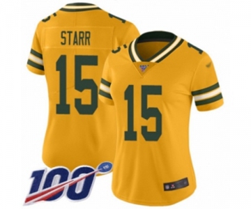 Women's Green Bay Packers #15 Bart Starr Limited Gold Inverted Legend 100th Season Football Jersey