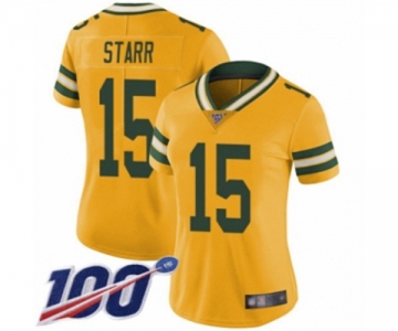 Women's Green Bay Packers #15 Bart Starr Limited Gold Rush Vapor Untouchable 100th Season Football Jersey