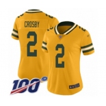 Women's Green Bay Packers #2 Mason Crosby Limited Gold Inverted Legend 100th Season Football Jersey