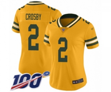 Women's Green Bay Packers #2 Mason Crosby Limited Gold Inverted Legend 100th Season Football Jersey