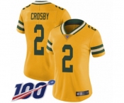 Women's Green Bay Packers #2 Mason Crosby Limited Gold Rush Vapor Untouchable 100th Season Football Jersey