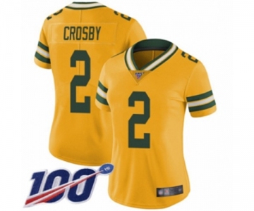 Women's Green Bay Packers #2 Mason Crosby Limited Gold Rush Vapor Untouchable 100th Season Football Jersey