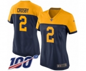 Women's Green Bay Packers #2 Mason Crosby Limited Navy Blue Alternate 100th Season Football Jersey