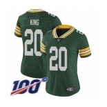 Women's Green Bay Packers #20 Kevin King Green Team Color Vapor Untouchable Limited Player 100th Season Football Jersey