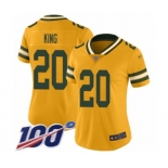 Women's Green Bay Packers #20 Kevin King Limited Gold Inverted Legend 100th Season Football Jersey