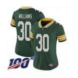 Women's Green Bay Packers #30 Jamaal Williams Green Team Color Vapor Untouchable Limited Player 100th Season Football Jersey