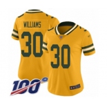 Women's Green Bay Packers #30 Jamaal Williams Limited Gold Inverted Legend 100th Season Football Jersey