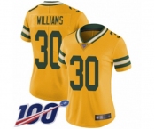 Women's Green Bay Packers #30 Jamaal Williams Limited Gold Rush Vapor Untouchable 100th Season Football Jersey