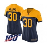 Women's Green Bay Packers #30 Jamaal Williams Limited Navy Blue Alternate 100th Season Football Jersey