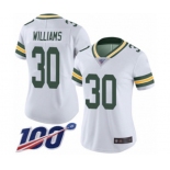 Women's Green Bay Packers #30 Jamaal Williams White Vapor Untouchable Limited Player 100th Season Football Jersey