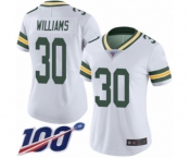 Women's Green Bay Packers #30 Jamaal Williams White Vapor Untouchable Limited Player 100th Season Football Jersey