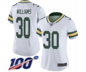 Women's Green Bay Packers #30 Jamaal Williams White Vapor Untouchable Limited Player 100th Season Football Jersey