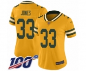 Women's Green Bay Packers #33 Aaron Jones Limited Gold Inverted Legend 100th Season Football Jersey