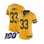 Women's Green Bay Packers #33 Aaron Jones Limited Gold Rush Vapor Untouchable 100th Season Football Jersey