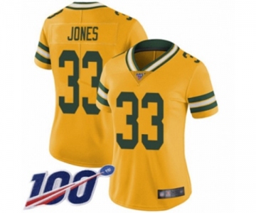 Women's Green Bay Packers #33 Aaron Jones Limited Gold Rush Vapor Untouchable 100th Season Football Jersey