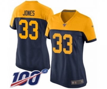 Women's Green Bay Packers #33 Aaron Jones Limited Navy Blue Alternate 100th Season Football Jersey