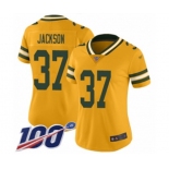 Women's Green Bay Packers #37 Josh Jackson Limited Gold Inverted Legend 100th Season Football Jersey