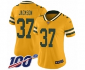 Women's Green Bay Packers #37 Josh Jackson Limited Gold Inverted Legend 100th Season Football Jersey