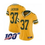 Women's Green Bay Packers #37 Josh Jackson Limited Gold Rush Vapor Untouchable 100th Season Football Jersey