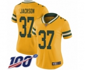 Women's Green Bay Packers #37 Josh Jackson Limited Gold Rush Vapor Untouchable 100th Season Football Jersey