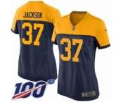 Women's Green Bay Packers #37 Josh Jackson Limited Navy Blue Alternate 100th Season Football Jersey