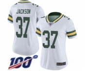 Women's Green Bay Packers #37 Josh Jackson White Vapor Untouchable Limited Player 100th Season Football Jersey