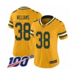 Women's Green Bay Packers #38 Tramon Williams Limited Gold Inverted Legend 100th Season Football Jersey