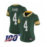 Women's Green Bay Packers #4 Brett Favre Green Team Color Vapor Untouchable Limited Player 100th Season Football Jersey