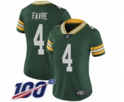 Women's Green Bay Packers #4 Brett Favre Green Team Color Vapor Untouchable Limited Player 100th Season Football Jersey