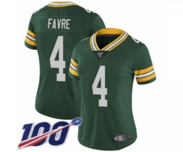 Women's Green Bay Packers #4 Brett Favre Green Team Color Vapor Untouchable Limited Player 100th Season Football Jersey