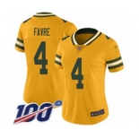 Women's Green Bay Packers #4 Brett Favre Limited Gold Inverted Legend 100th Season Football Jersey