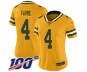 Women's Green Bay Packers #4 Brett Favre Limited Gold Inverted Legend 100th Season Football Jersey