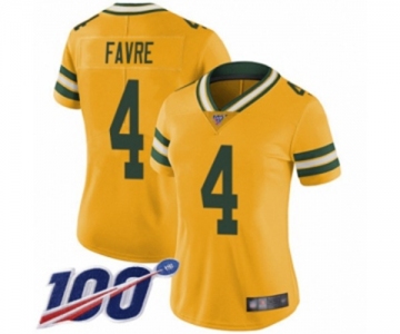 Women's Green Bay Packers #4 Brett Favre Limited Gold Rush Vapor Untouchable 100th Season Football Jersey