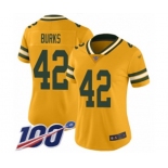 Women's Green Bay Packers #42 Oren Burks Limited Gold Inverted Legend 100th Season Football Jersey