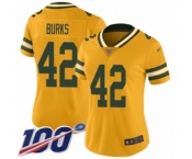 Women's Green Bay Packers #42 Oren Burks Limited Gold Inverted Legend 100th Season Football Jersey