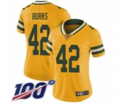 Women's Green Bay Packers #42 Oren Burks Limited Gold Rush Vapor Untouchable 100th Season Football Jersey