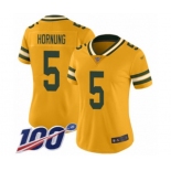 Women's Green Bay Packers #5 Paul Hornung Limited Gold Inverted Legend 100th Season Football Jersey