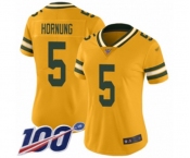 Women's Green Bay Packers #5 Paul Hornung Limited Gold Inverted Legend 100th Season Football Jersey