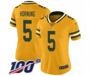 Women's Green Bay Packers #5 Paul Hornung Limited Gold Inverted Legend 100th Season Football Jersey