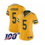 Women's Green Bay Packers #5 Paul Hornung Limited Gold Rush Vapor Untouchable 100th Season Football Jersey