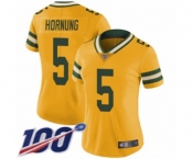 Women's Green Bay Packers #5 Paul Hornung Limited Gold Rush Vapor Untouchable 100th Season Football Jersey