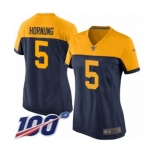 Women's Green Bay Packers #5 Paul Hornung Limited Navy Blue Alternate 100th Season Football Jersey