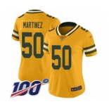 Women's Green Bay Packers #50 Blake Martinez Limited Gold Inverted Legend 100th Season Football Jersey