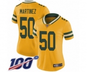 Women's Green Bay Packers #50 Blake Martinez Limited Gold Rush Vapor Untouchable 100th Season Football Jersey