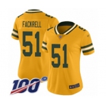 Women's Green Bay Packers #51 Kyler Fackrell Limited Gold Inverted Legend 100th Season Football Jersey