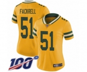 Women's Green Bay Packers #51 Kyler Fackrell Limited Gold Rush Vapor Untouchable 100th Season Football Jersey