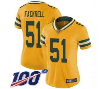 Women's Green Bay Packers #51 Kyler Fackrell Limited Gold Rush Vapor Untouchable 100th Season Football Jersey