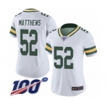 Women's Green Bay Packers #52 Clay Matthews White Vapor Untouchable Limited Player 100th Season Football Jersey