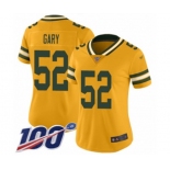 Women's Green Bay Packers #52 Rashan Gary Limited Gold Inverted Legend 100th Season Football Jersey